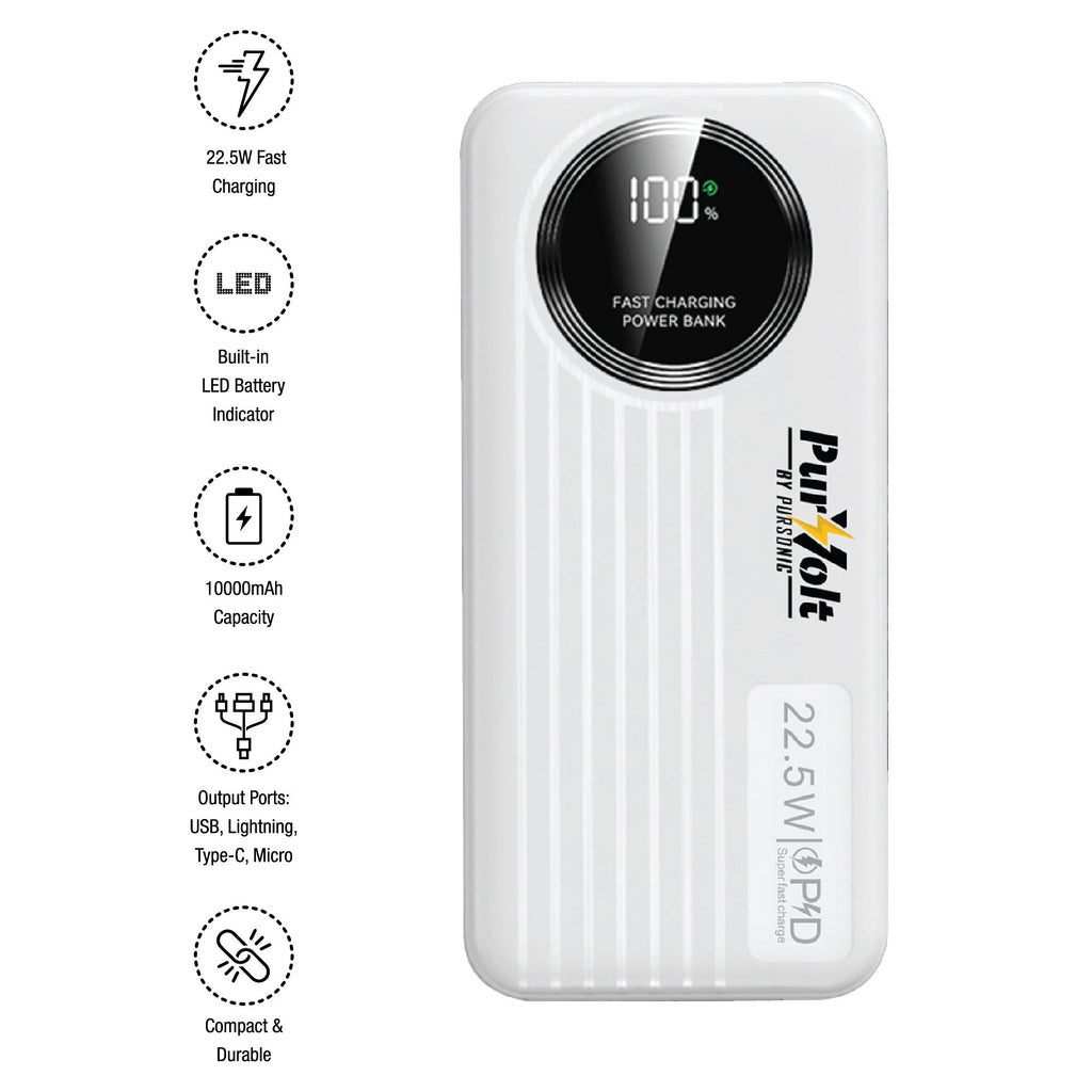 Pursonic 10,000mAh LED Fast Charging Power Bank