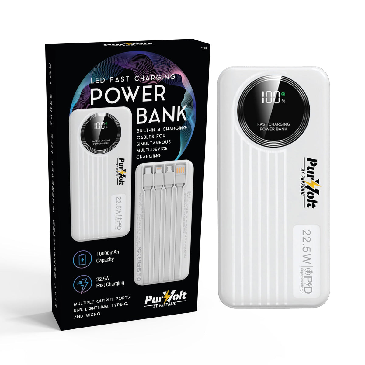 Pursonic 10,000mAh LED Fast Charging Power Bank