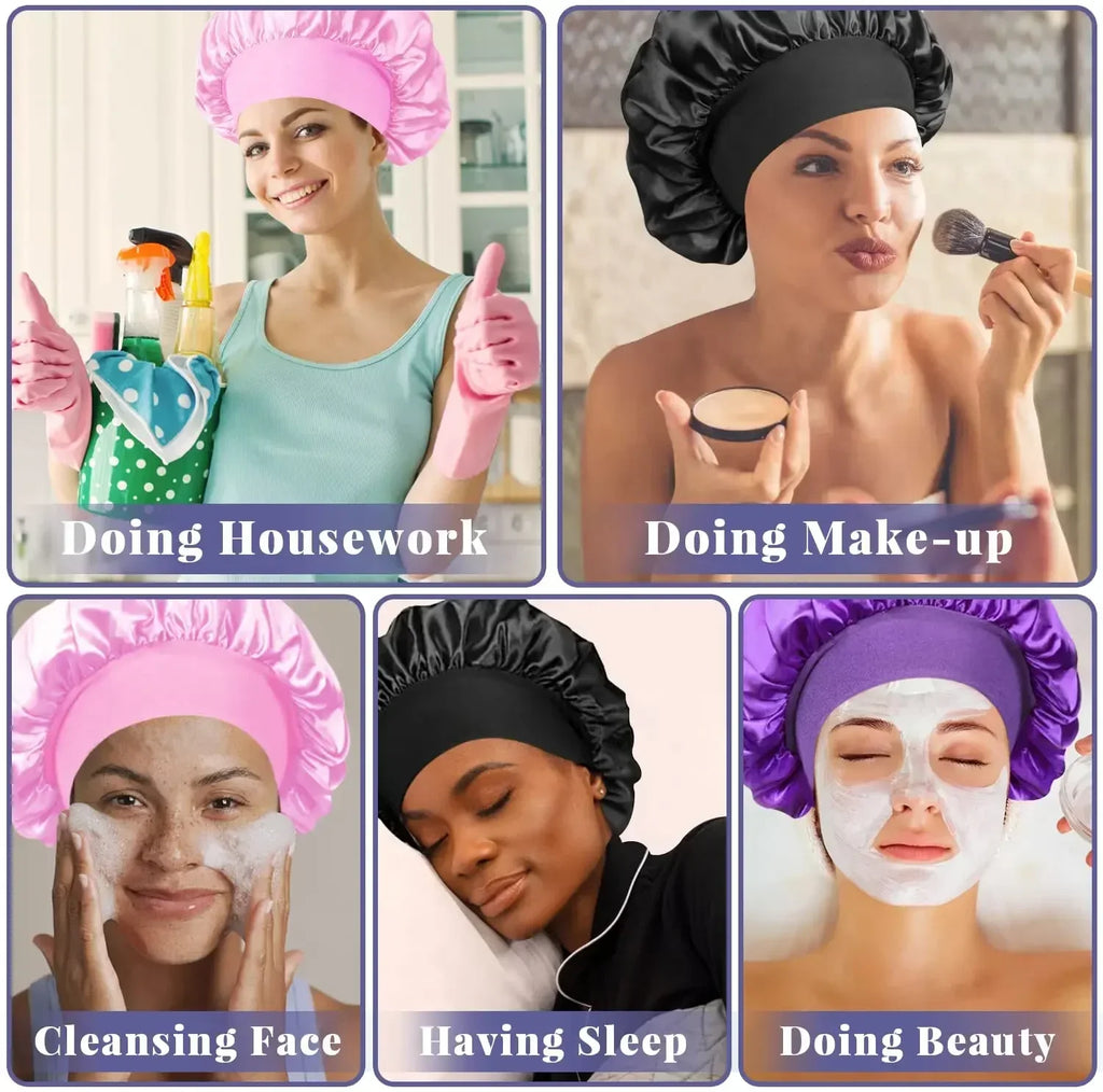 1pcs Soft Silk Satin Lined Bonnet Large Satin Hair Bonnet Household Sleep Shower Cap Hair Wrap Cover for Long Hair Salon Tool