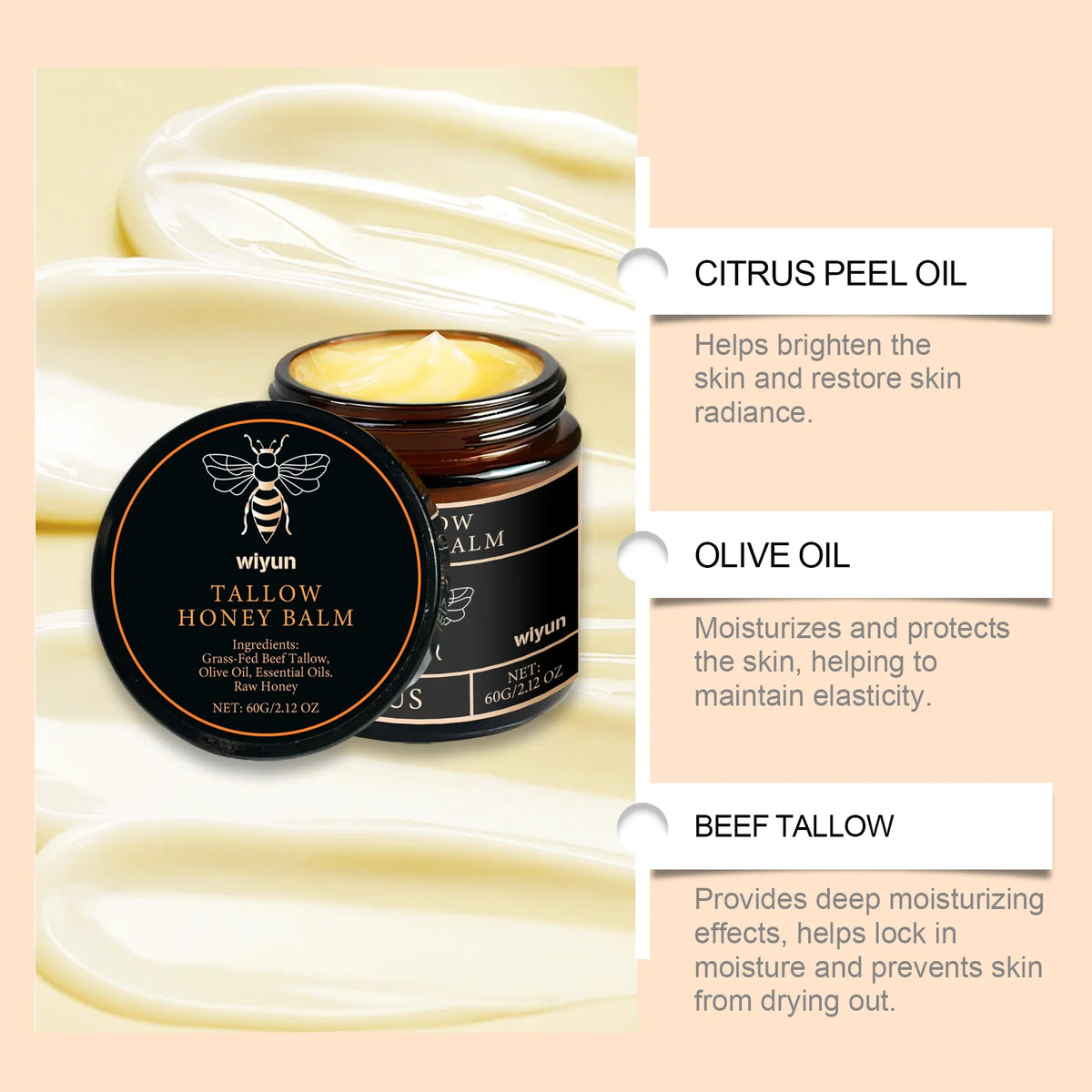 Tallow Honey Cream Glow Hydrating Skin Improve Elasticity Soft Bleaching Improve Dullness Firming Face Body Moisturizer Lotion