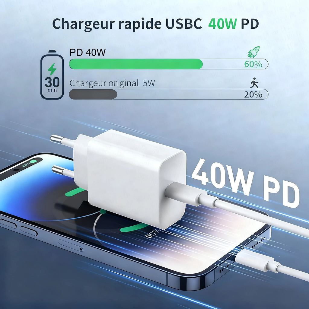 40W Charger USB C Cable w/ Power Adapter