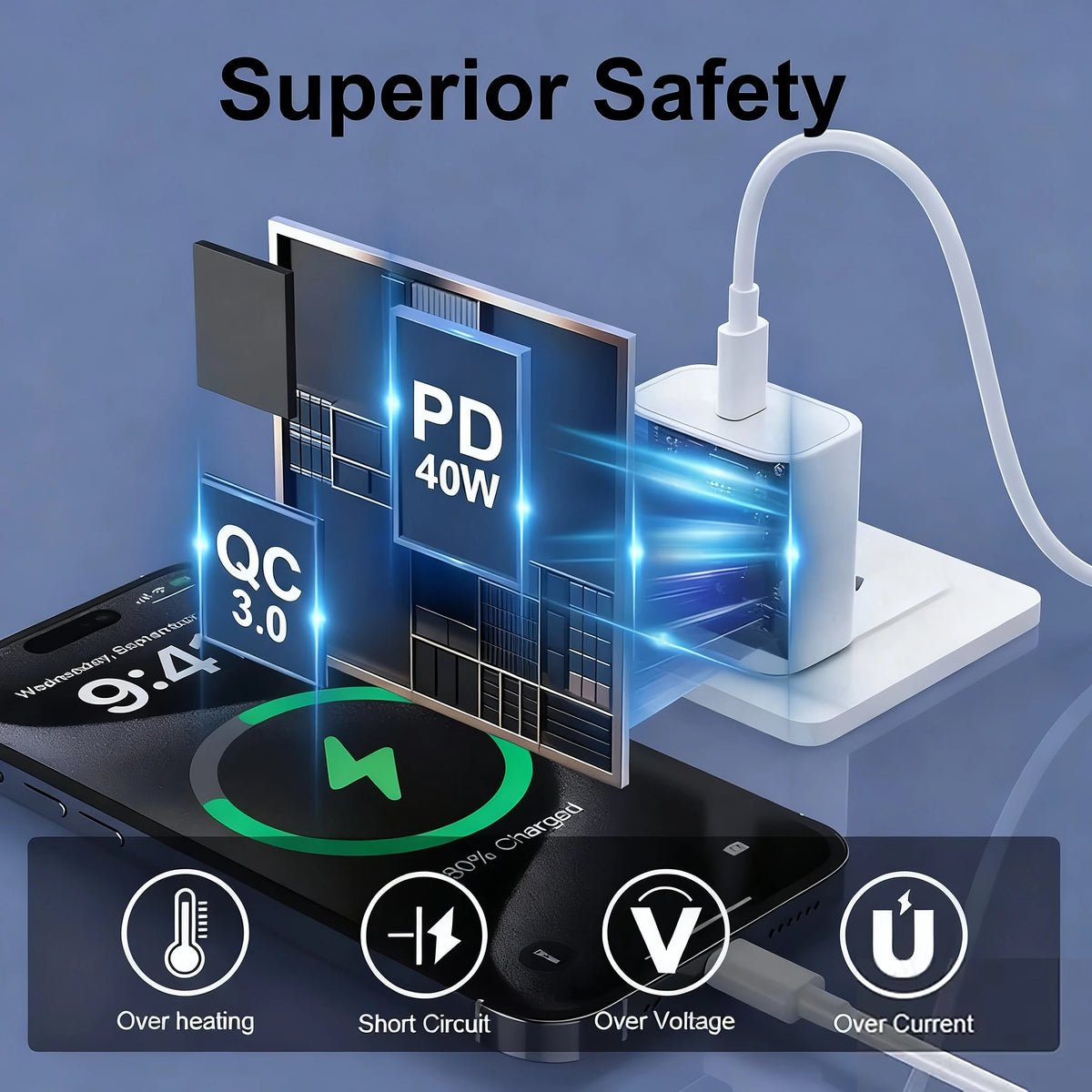 40W Charger USB C Cable w/ Power Adapter