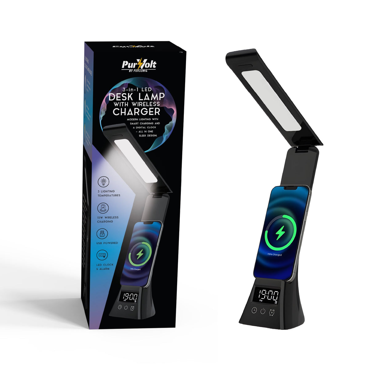 Wireless Charging Alarm Clock Speaker + LED Desk Lamp Charger