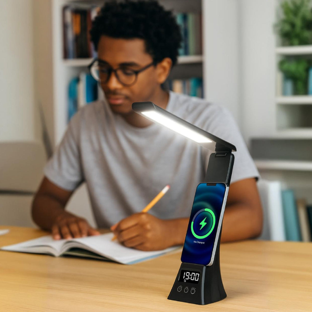 Wireless Charging Alarm Clock Speaker + LED Desk Lamp Charger